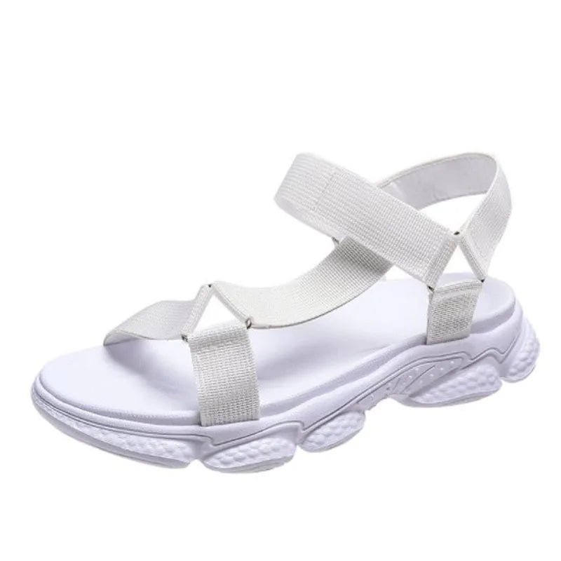Women's Colorful Platform Roman Sandals | Velcro Beach Flats Women's Platform Sandals Axl White 36