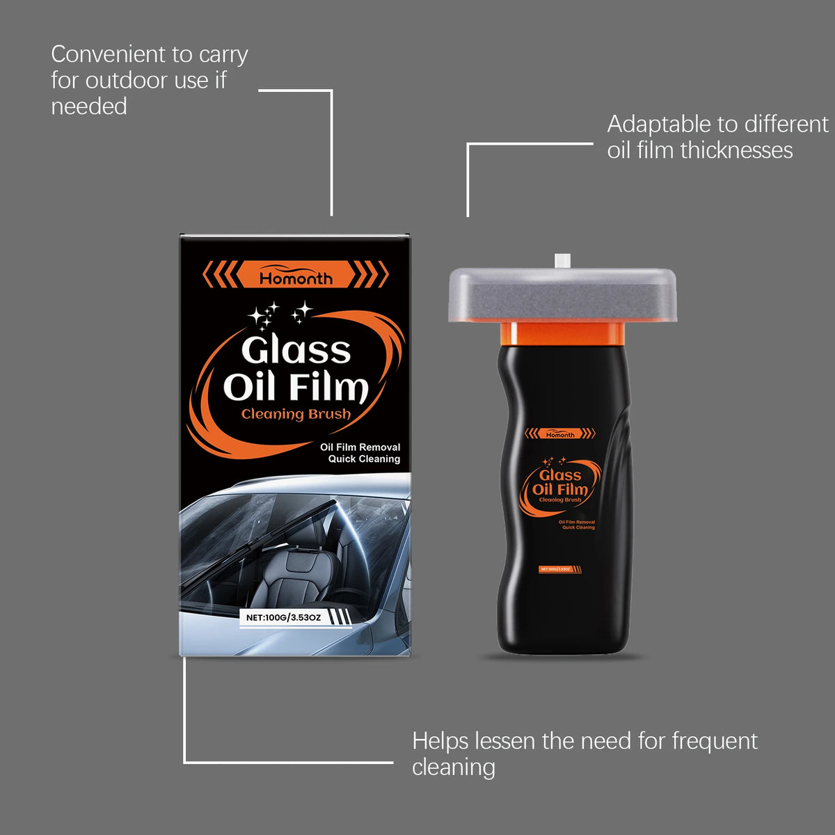 Car Glass Oil Film Remover & Anti-Fog Cleaning Brush Car Glass Cleaner Axl