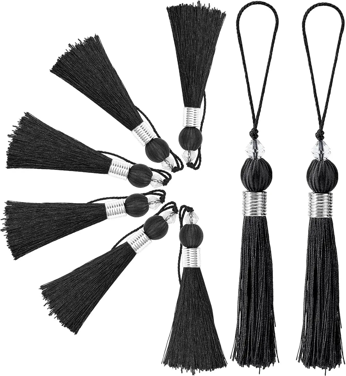 8 PCS Handmade Beaded Polyester Tassel Pendants – 9" Black Craft Tassel Set Axl AECH04-16217
