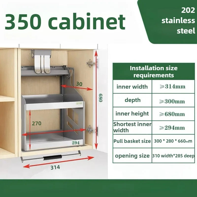 Pull-Down Wall Cabinet Lifting Storage Rack | Kitchen Shelf Cabinet Storage Rack Axl 350 Cabinet Body