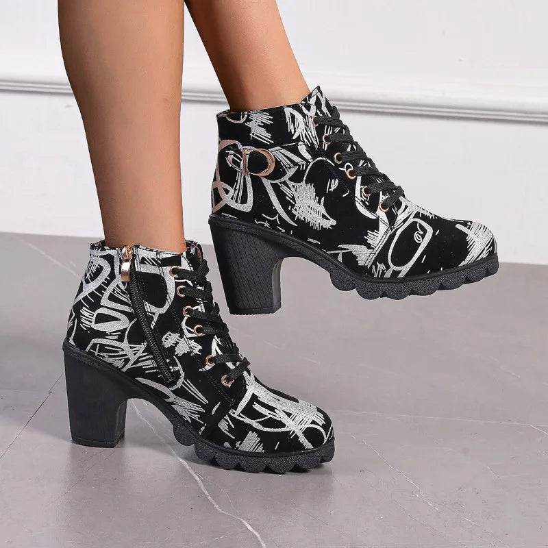 Women's Lace-Up Ankle Boots – Square Heel & Anti-Slip Sole Ankle Boots Axl