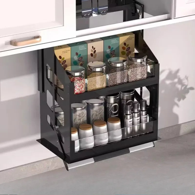 Pull-Down Cabinet Basket | Kitchen Seasoning Storage Rack Cabinet Storage Rack Axl