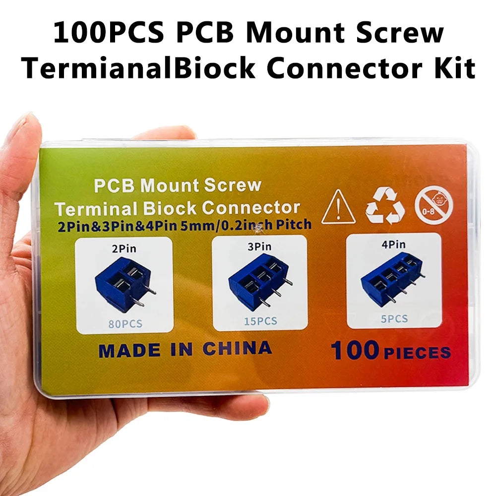 100PCS KF301 PCB Screw Terminal Block Kit 2P 3P 4P 5.08mm PCB Terminal Block Kit Axl