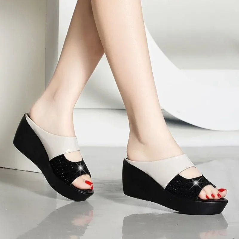 Women's Wedge Platform Slides – Bling Summer Sandals Wedge Platform Slides Axl
