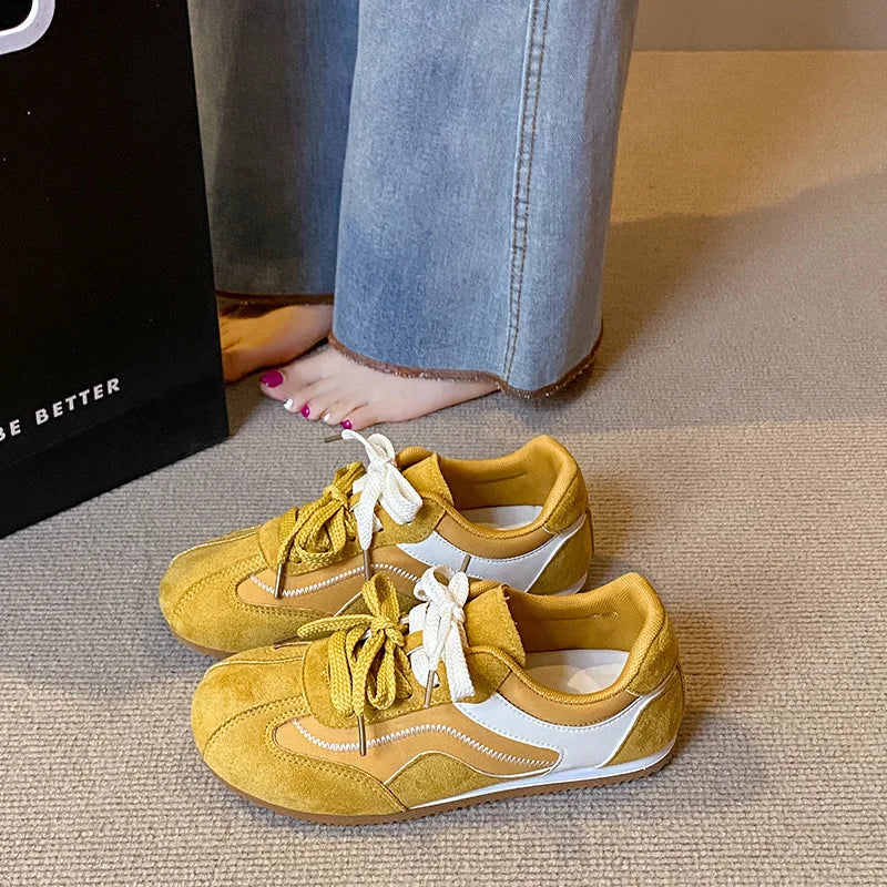 Women's Retro Patchwork Suede Sneakers – Casual Flat Shoes Casual Flat Sneakers Axl