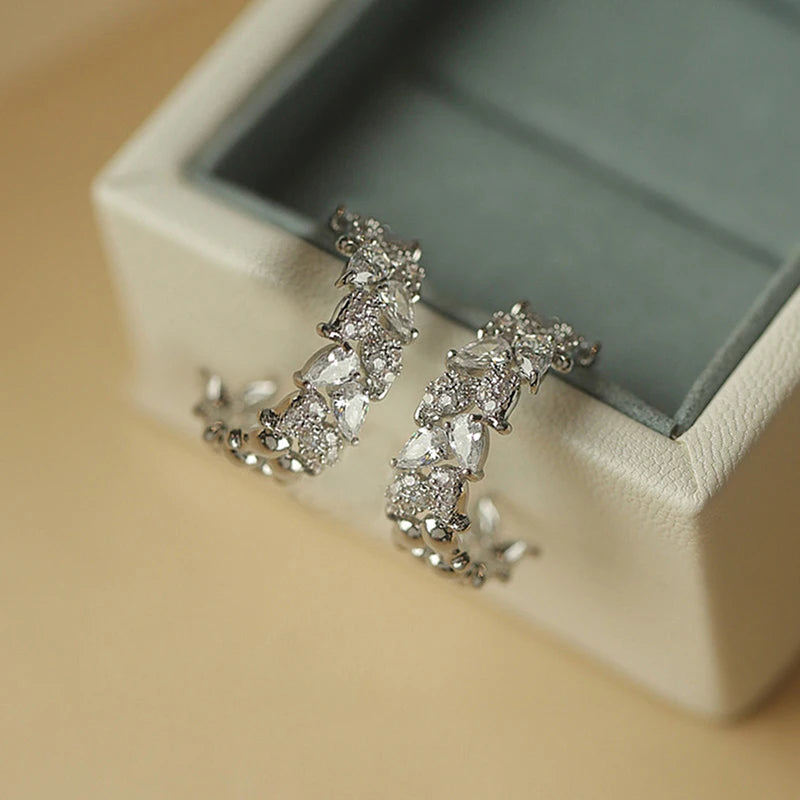 Huitan Silver Hoop Earrings – Cubic Zirconia Fashion Jewelry Hoop Earrings Axl