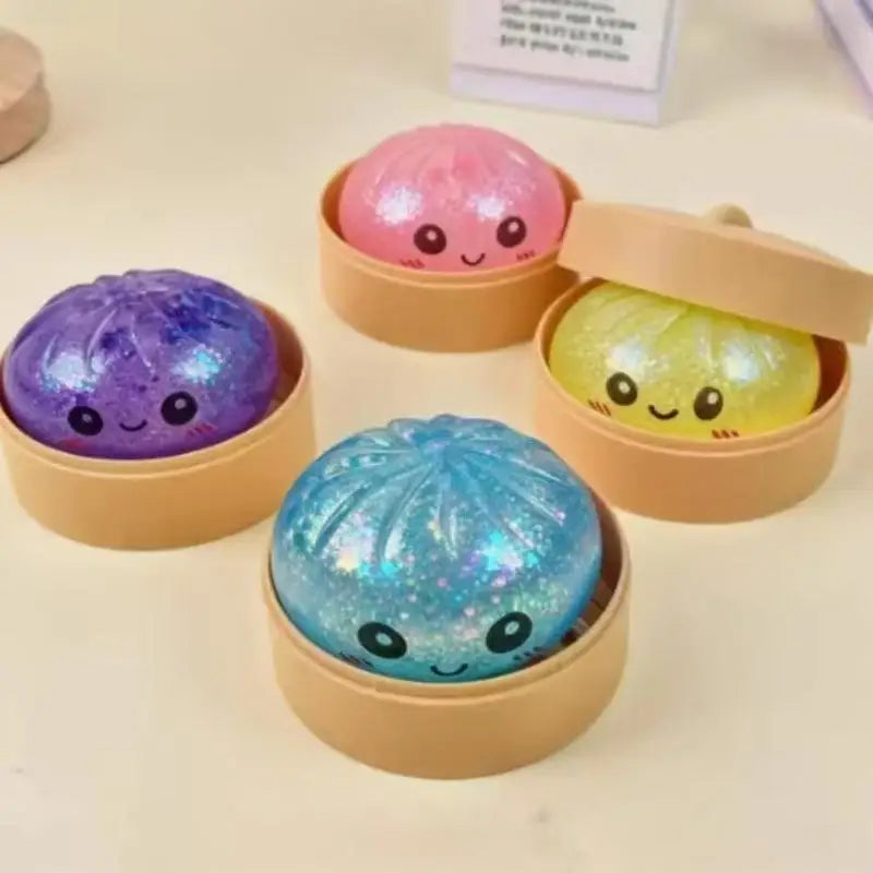 Oversized Rainbow Dumpling Squeeze Fidget Toy – Glitter Silicone Sensory Fidget Toy Axl