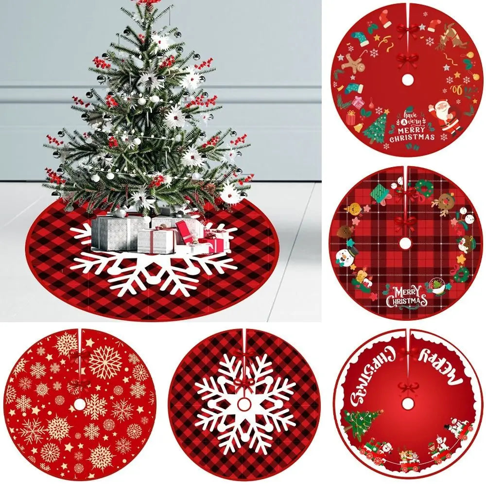 Christmas Tree Skirt – Snowman, Santa & Elk | 90cm Floor Mat Christmas Tree Skirt Axl