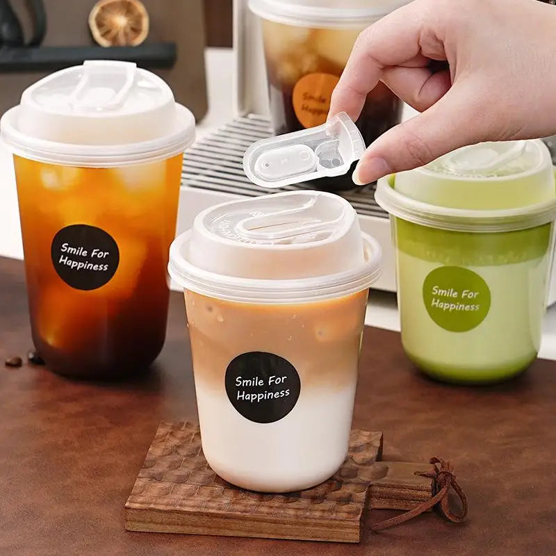10-Pack Transparent U-Shaped Disposable Cups with Lids Disposable Beverage Cups Axl