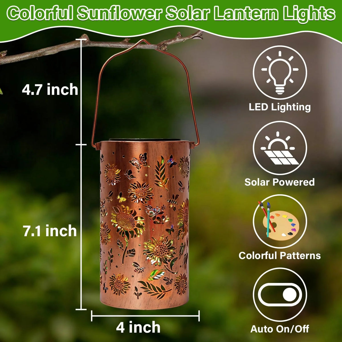 Sunflower Solar Hanging Lantern – Outdoor Garden Fairy Light Solar Garden Lantern Axl