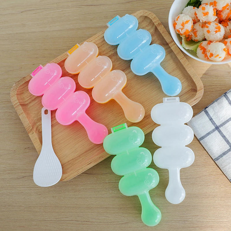 3-Grid Rice Ball Mold with Spoon – DIY Sushi & Bento Maker Rice Ball Mold Axl random color