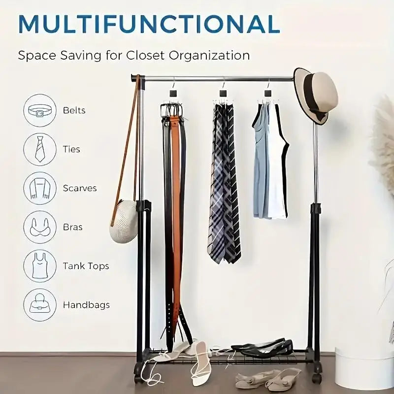 Rotating Multi-Hook Hanger for Belts, Ties & Scarves Closet Accessory Hanger Axl