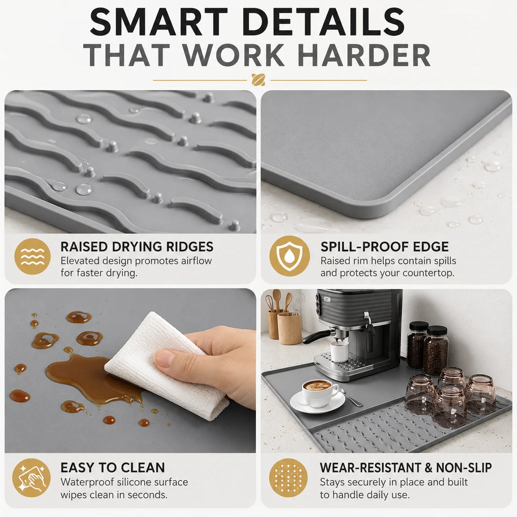 Silicone Coffee Mat Set 2-in-1 – Spill-Proof Countertop Protector Silicone Kitchen Mat Axl