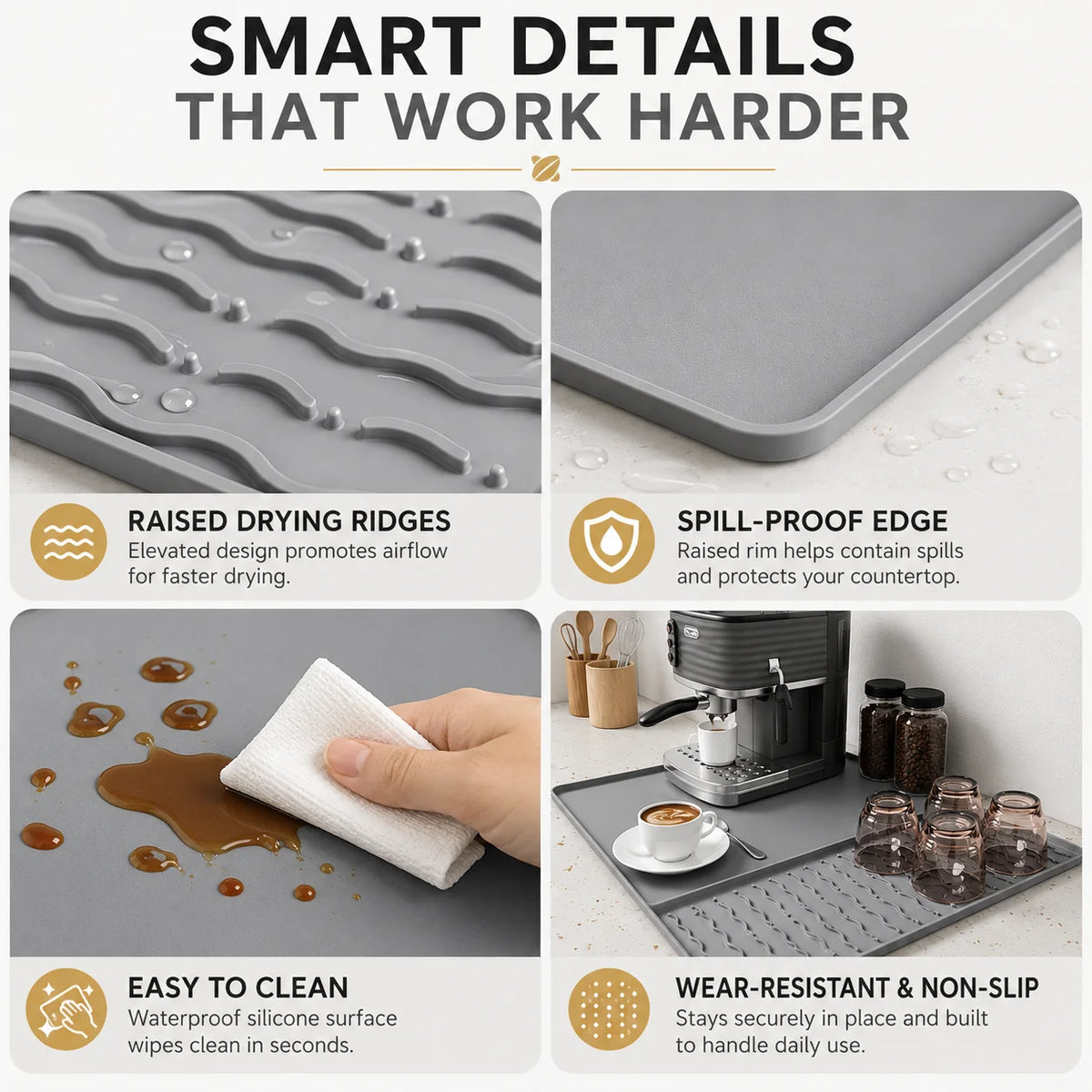 Silicone Coffee Mat Set 2-in-1 – Spill-Proof Countertop Protector Silicone Kitchen Mat Axl
