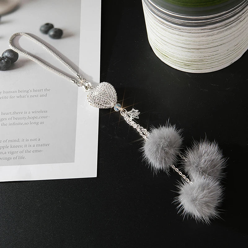 Rhinestone Crystal Plush Pendant Car Rearview Mirror Charm Car Mirror Charm Axl