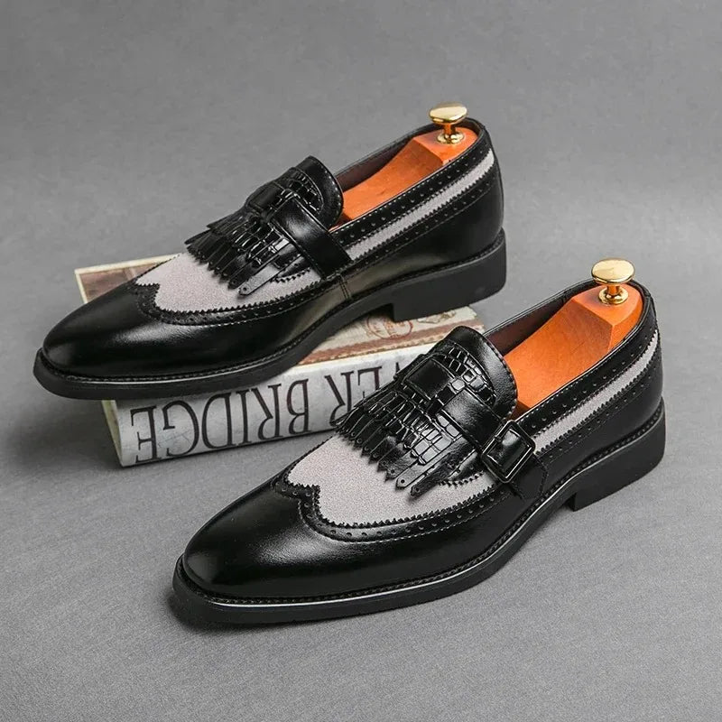 Men's Pointed Toe Buckle Loafers – Classic Business Dress Shoes Men's Dress Loafers Axl