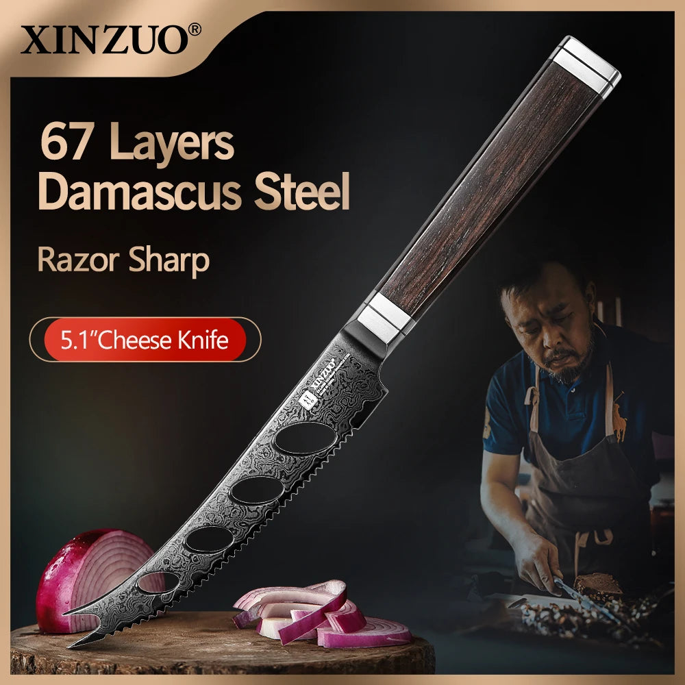 XINZUO Damascus Steel Cheese Knife 5.12" – Ebony & G10 Handle Damascus Cheese Knife Axl Default Title