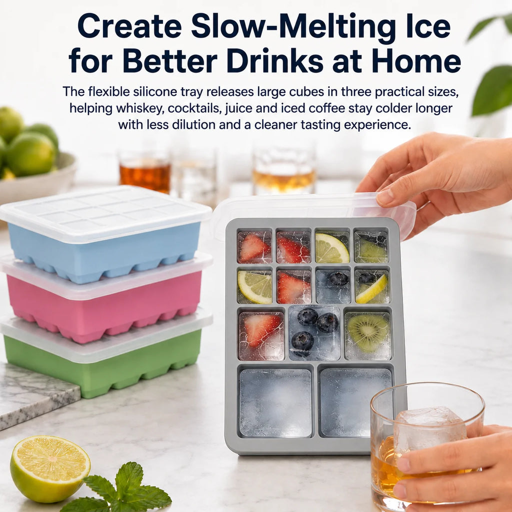 Silicone Ice Cube Tray with Lid – 13-Cavity Stackable Mold Silicone Ice Tray Axl