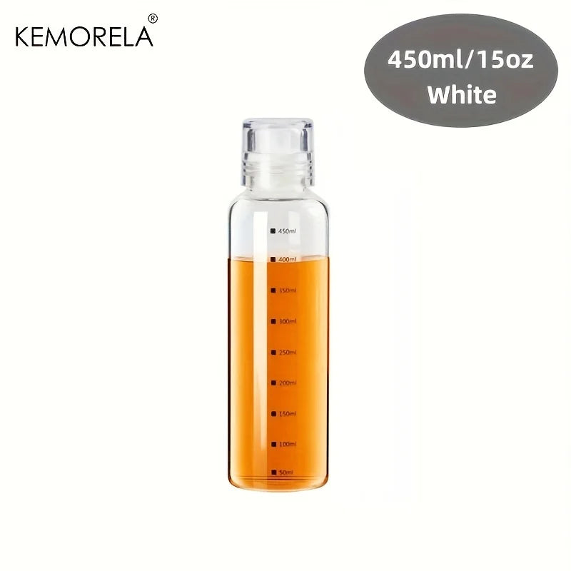 KEMORELA Glass Oil Bottle with Scale 300/450/600ml | Kitchen Glass Oil Dispenser Axl 450ml-White