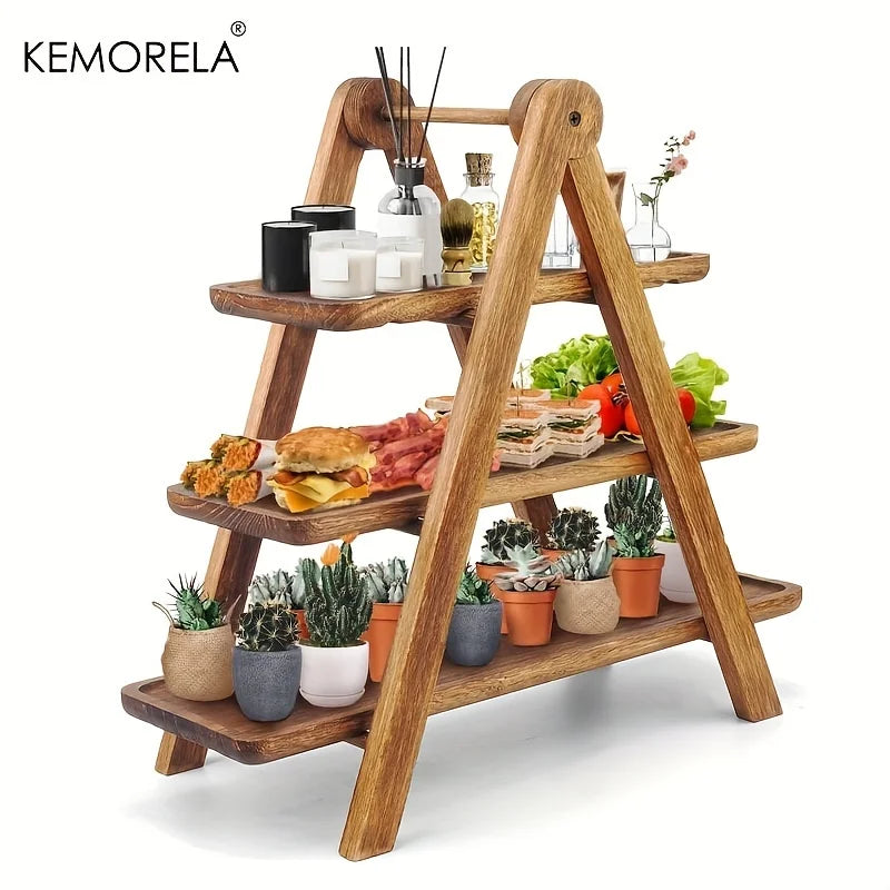 3-Tier Wooden Serving Tray | Rectangle Cupcake Stand & Platter Tiered Serving Tray Axl
