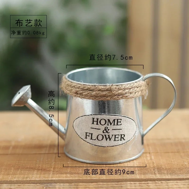 Retro Small Iron Bucket Vase – Vintage Metal Garden Décor Pot Decorative Metal Vase Axl B