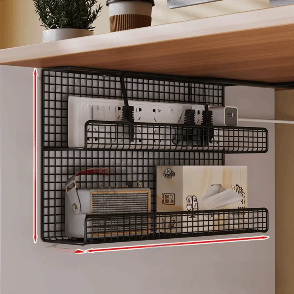 No-Drill Under-Desk Cable Management Tray | Wire Organizer Cable Management Tray Axl black-double-deck