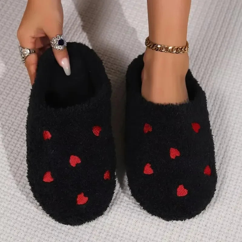 Women's Heart-Shaped Indoor Slippers – Soft Silent Winter Shoes Indoor Slippers Axl black 44-45