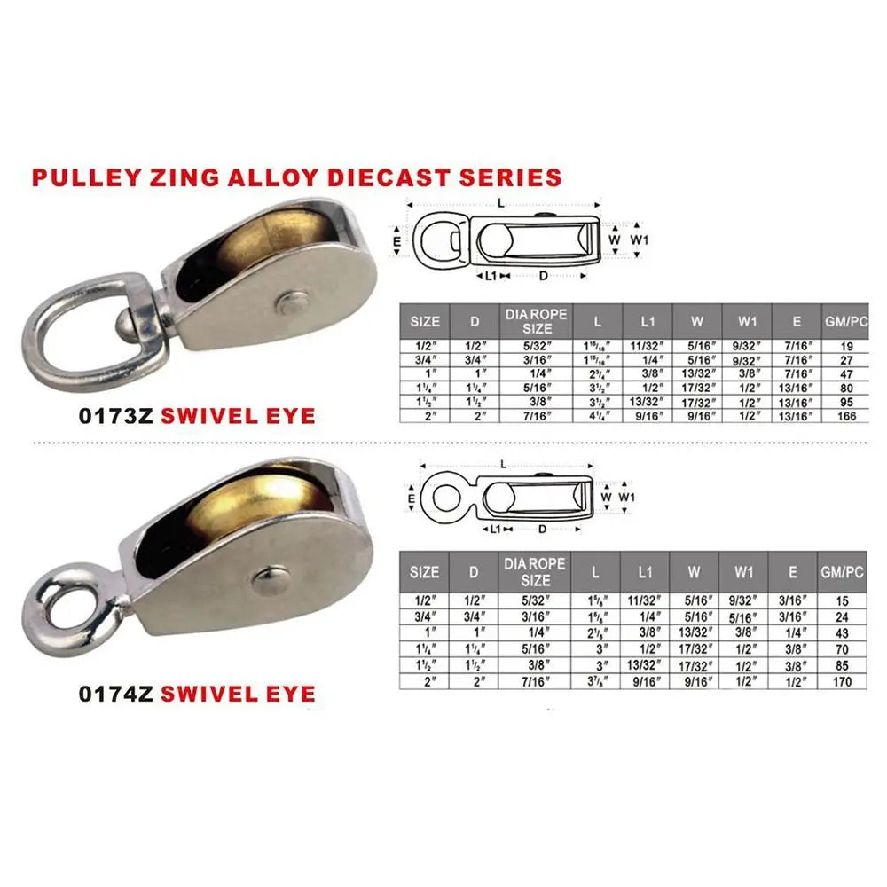 Zinc Alloy Moving Pulley Single & Double Sheave 43/58/86mm Metal Sheave Pulley Axl