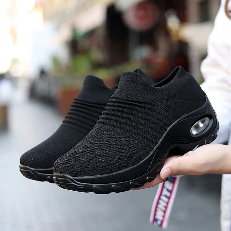 Women's Platform Knit Sneakers – Breathable Walking Shoes Platform Knit Sneakers Axl All black 39