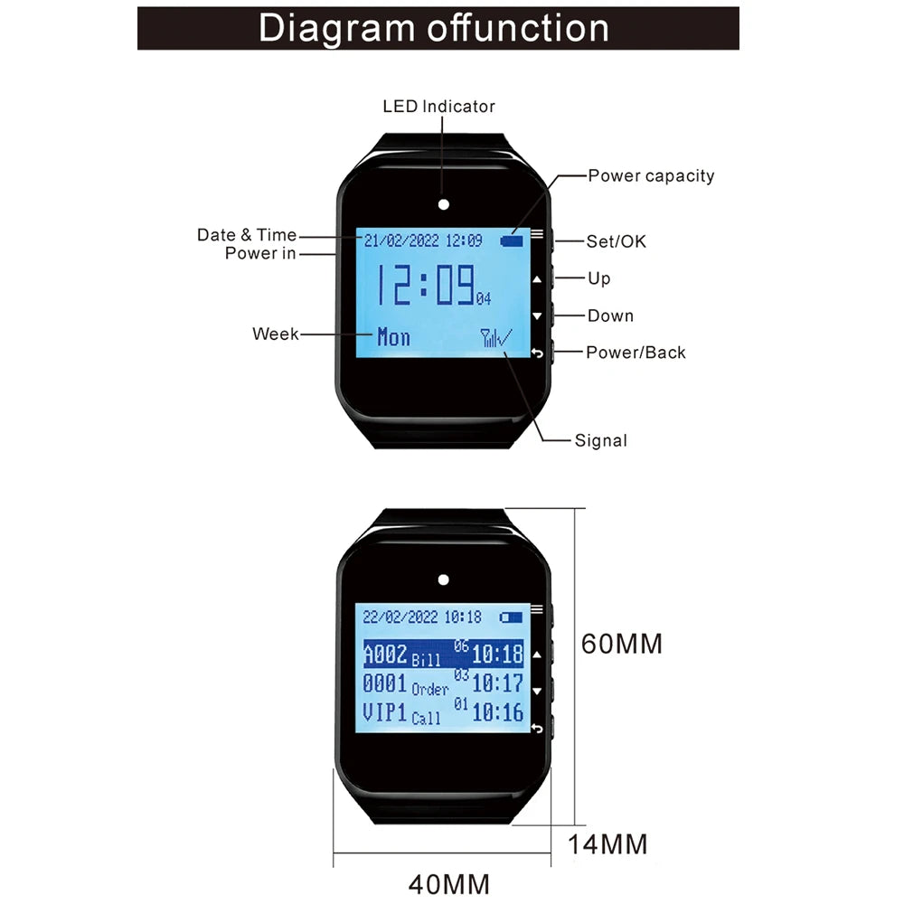 Wireless Waiter Calling System – Pager Watch & Call Button Wireless Pager System Axl