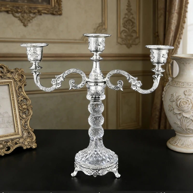Vintage Zinc Alloy Candlestick Holder – Wedding & Home Decor Decorative Candle Holder Axl Silver 3 Heads