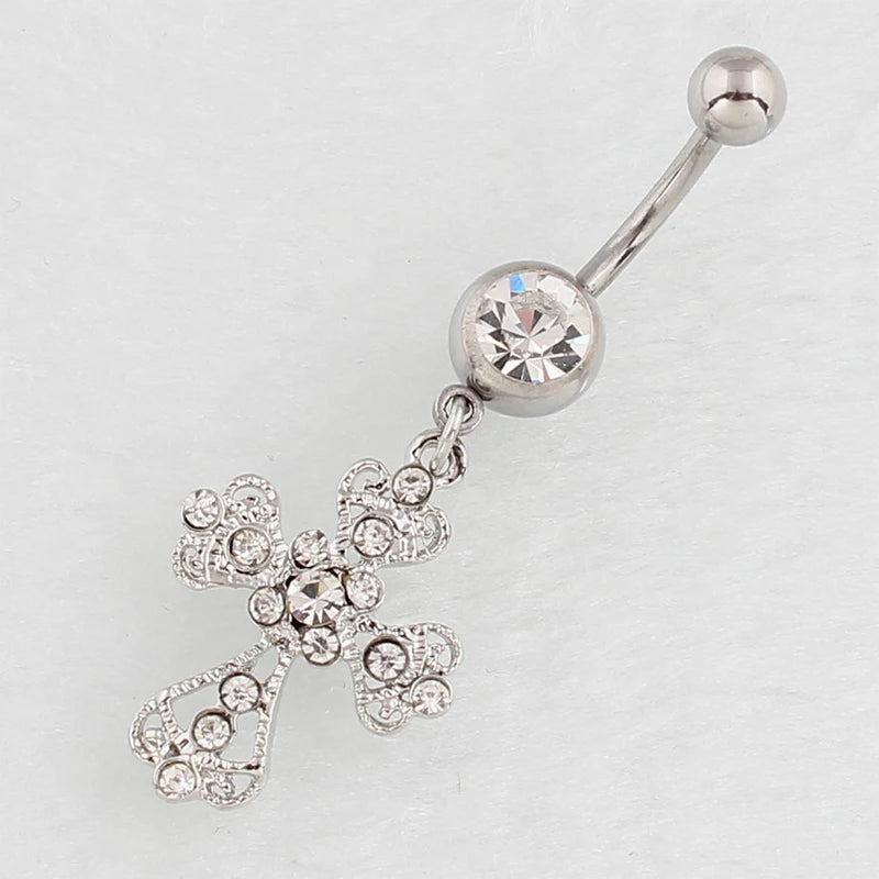 Crystal Rhinestone Cross Belly Button Ring – Stainless Steel Belly Button Ring Axl