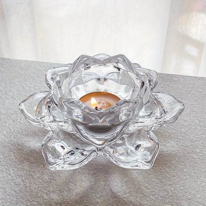 Lotus Crystal Glass Candle Holder | Chinese Style Home Décor Glass Candle Holder Axl
