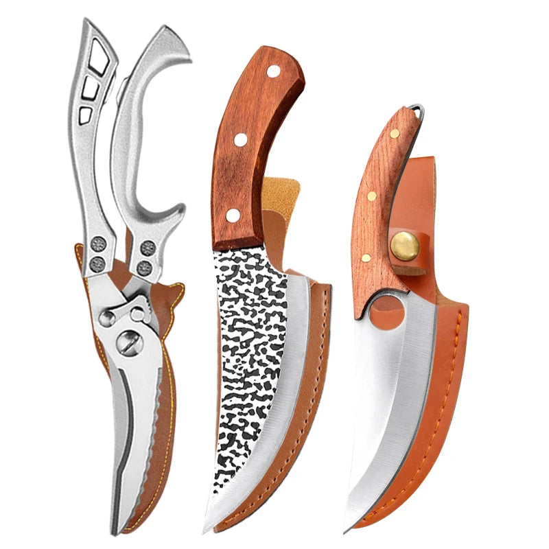 Stainless Steel Kitchen Knife Set – Cleaver, Boning & Scissors Kitchen Knife Set Axl 3pcs ACD