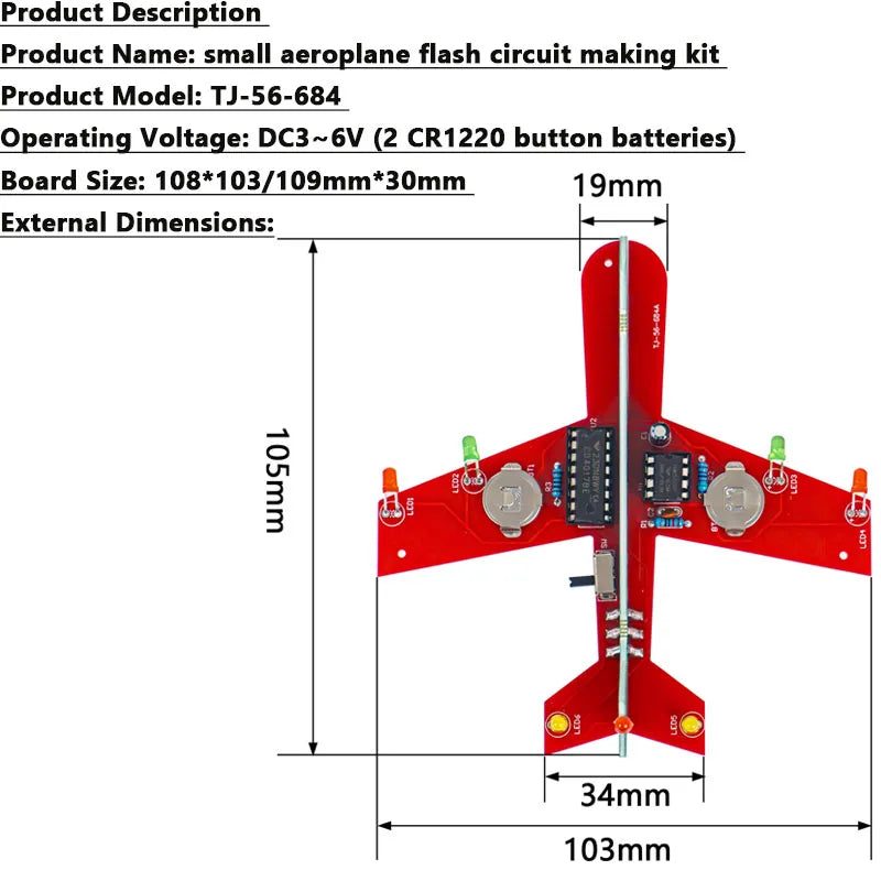 DIY Airplane CD4017 Flashing LED PCB Soldering Kit | Electronics DIY Electronics Kit Axl