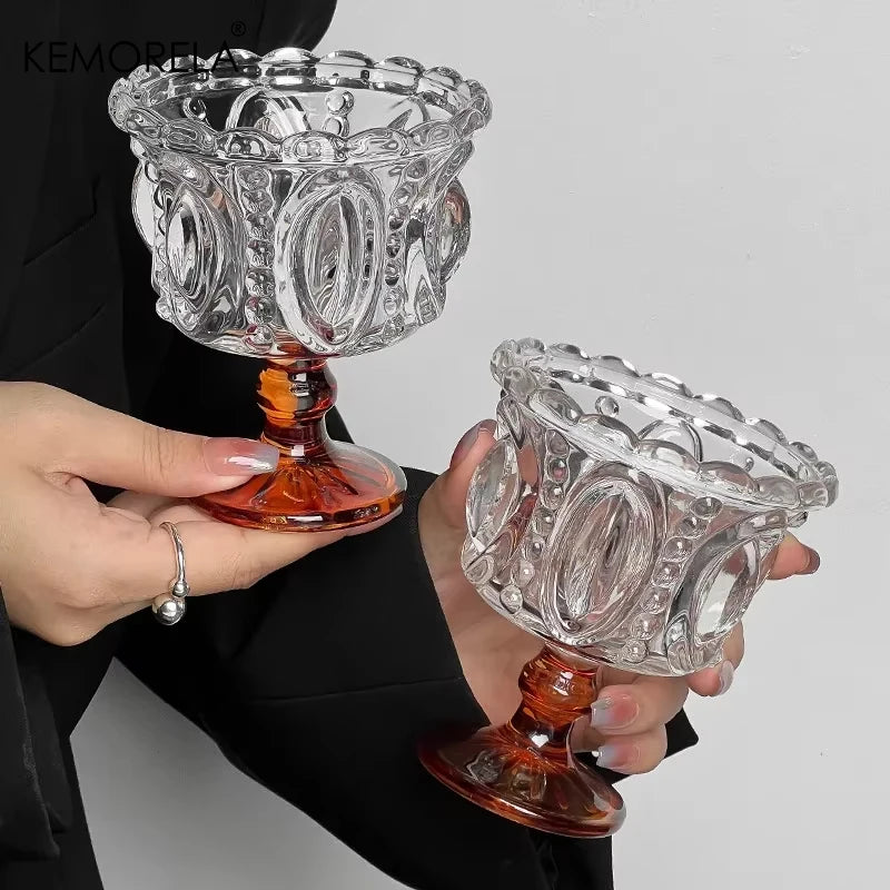KEMORELA Retro Embossed Black Crystal Goblet | Whiskey & Dessert Glass Cocktail Goblet Glass Axl