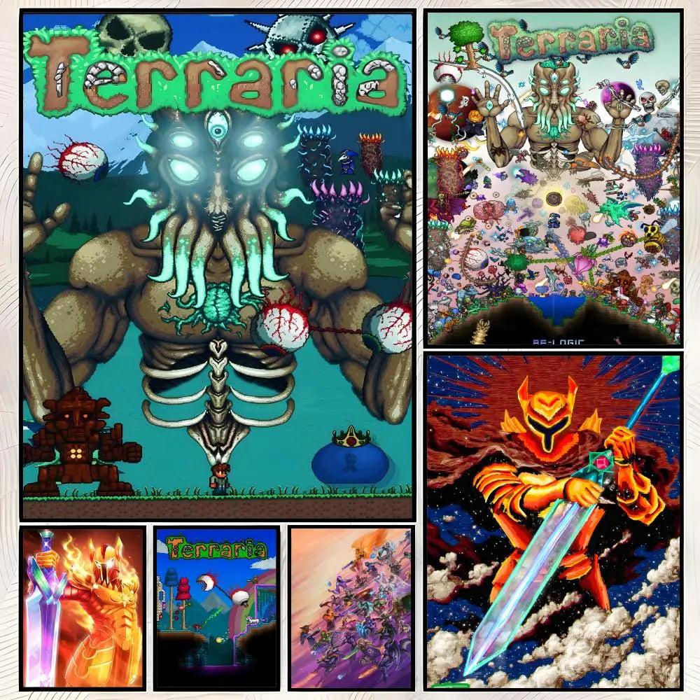 Terraria Game Poster Self-Stick HD Waterproof Wall Art Decor Wall Art Poster Axl