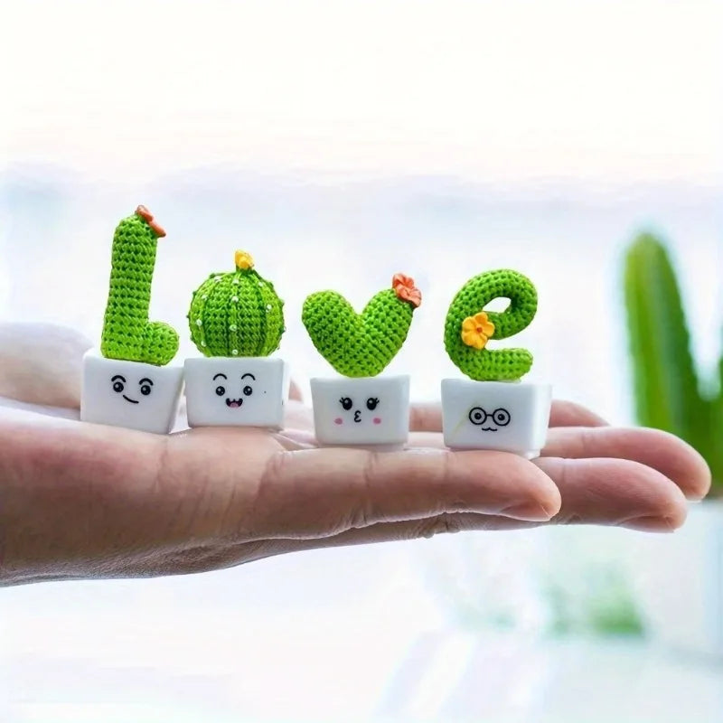 Resin Mini Cactus Figurines Set of 4 – Desk & Home Decor Decorative Figurines Axl love style