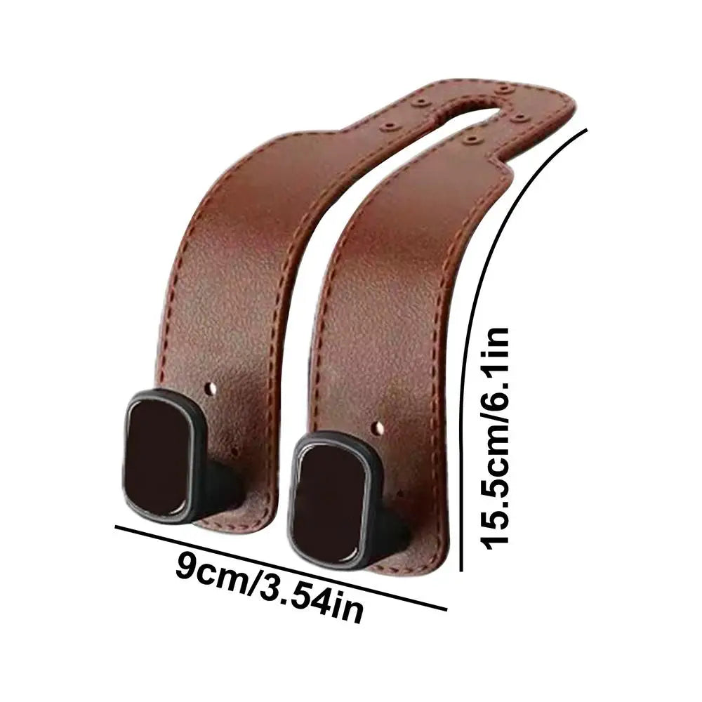 Car Headrest Hook Hanger – PU Leather Seat Back Bag Organizer Car Seat Organizer Axl Brown 1pcs