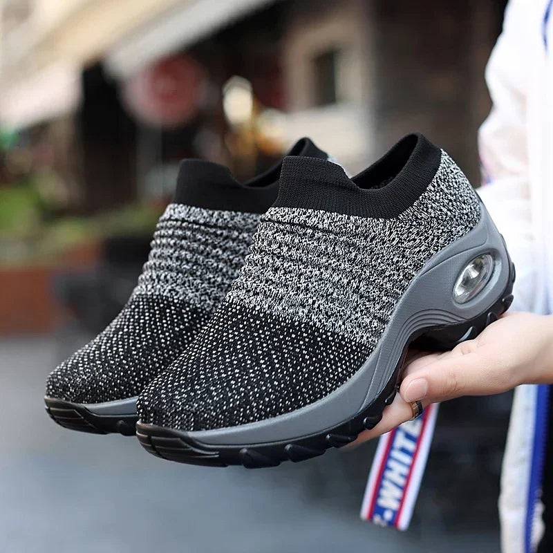 Women's Platform Knit Sneakers – Breathable Walking Shoes Platform Knit Sneakers Axl Gray 37