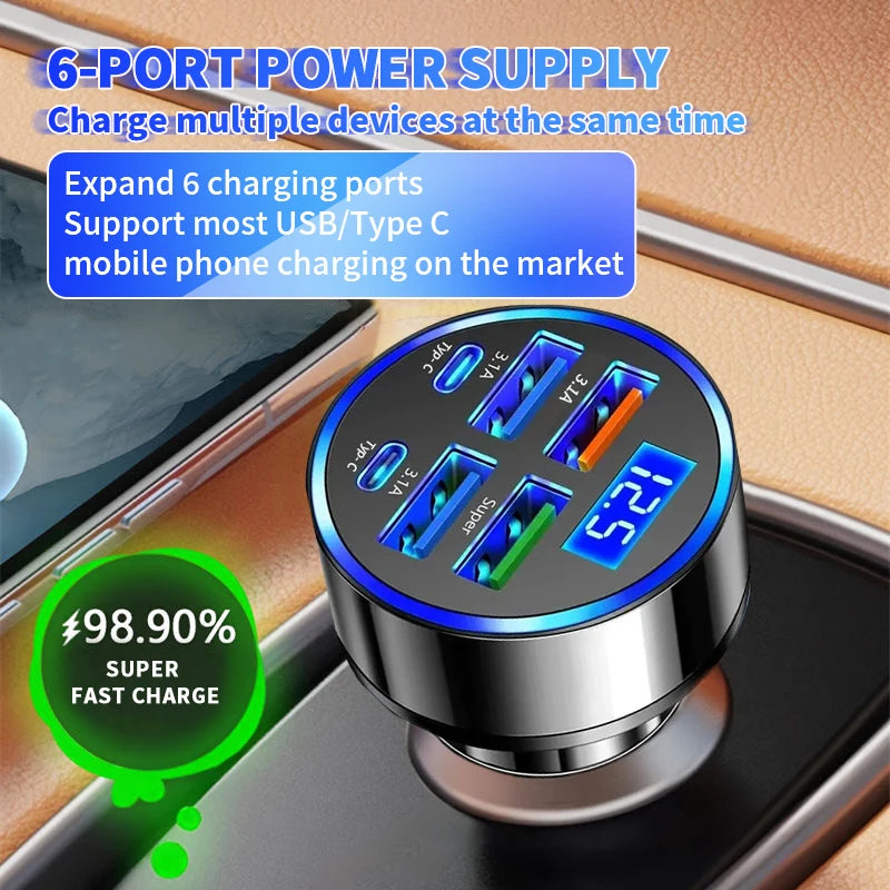 6-Port USB Car Charger – Fast Charging PD & QC3.0 Car Charger Axl