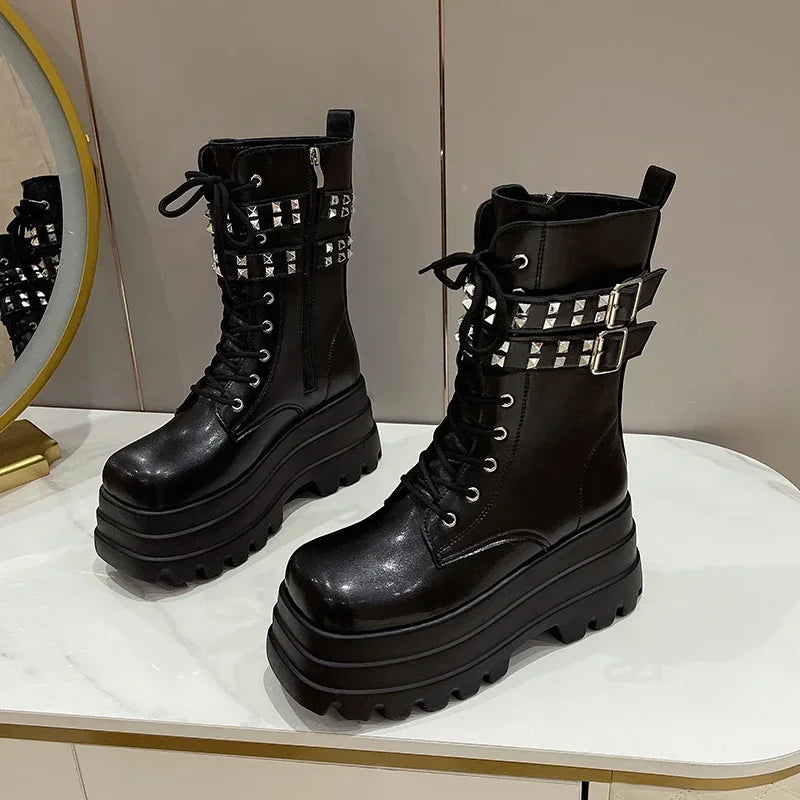 Women's Platform Chain Lace-Up Ankle Boots | Wedge Heel Platform Ankle Boots Axl