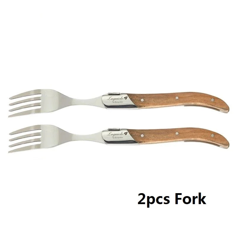 Laguiole Steak Knife Set – Olive Wood Handle, Polished Blade Steak Knife Set Axl 2pcs forks