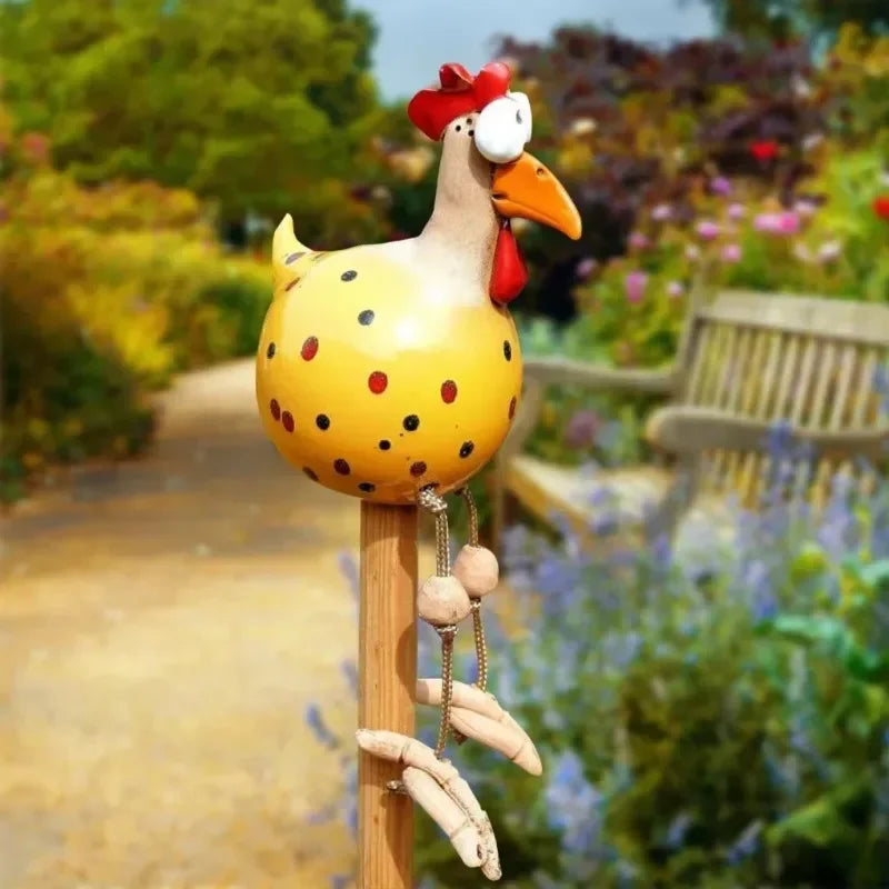 Funny Big-Eyed Chicken Garden Stake | Resin Hen Sculpture Garden Statue Axl
