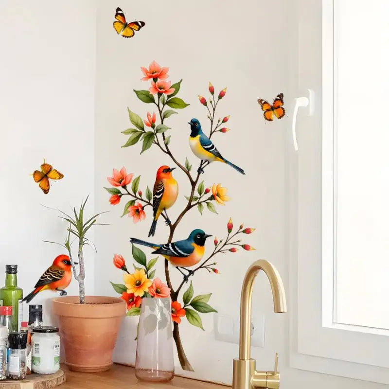 Tree Branch Bird & Butterfly Window Cling PVC Decal Sticker Window Cling Decal Axl