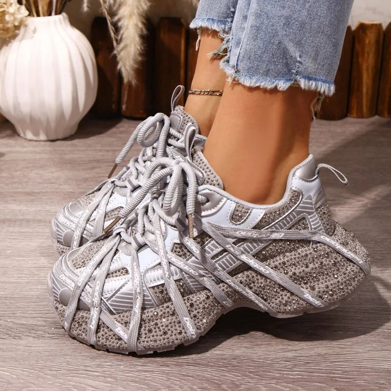 YEAE Chunky Platform Sneakers – Sequin Lace-Up Trainers Platform Sneakers Axl