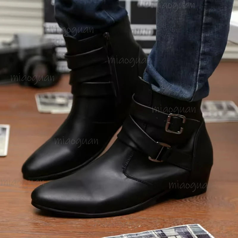 Men's British Ankle Boots – Buckle Strap Pointed Toe Booties Men's Ankle Boots Axl
