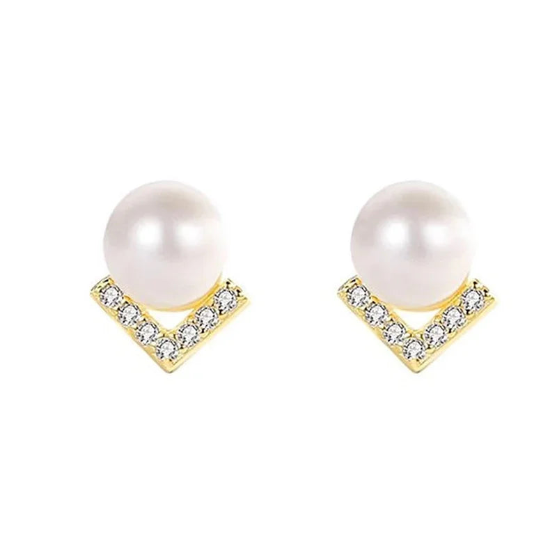 Huitan V-Design Imitation Pearl Stud Earrings | Wedding Jewelry Pearl Stud Earrings Axl