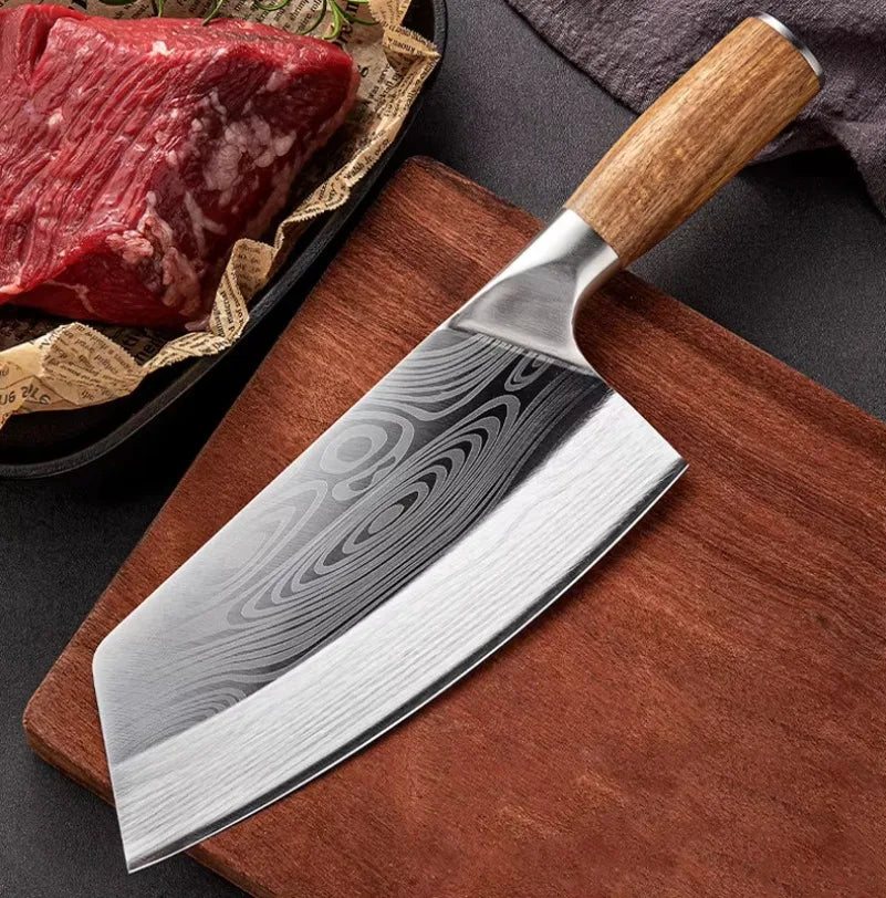 InLeung Stainless Steel Meat Cleaver – Wood Handle Butcher Knife Meat Cleaver Knife Axl