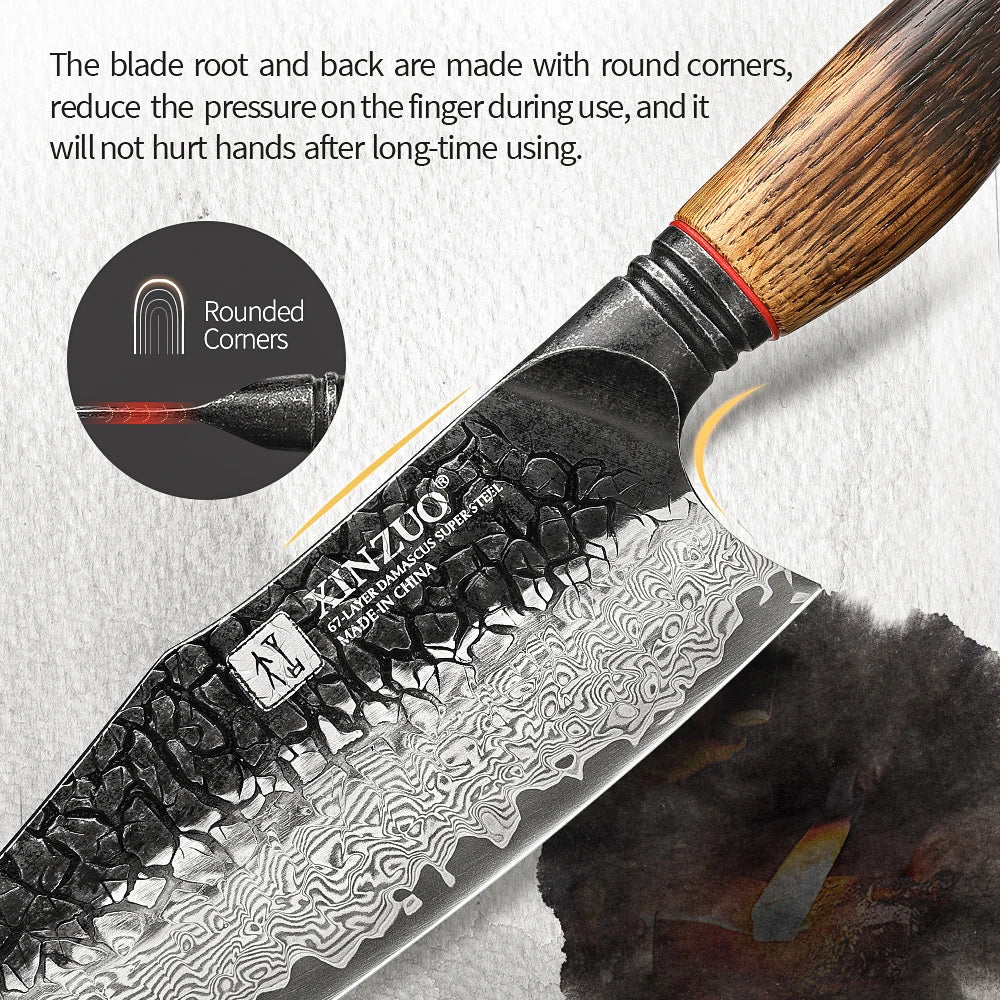 XINZUO 8.6" 67-Layer Damascus Chef Knife | Hand Forged Gift Box Damascus Chef Knife Axl